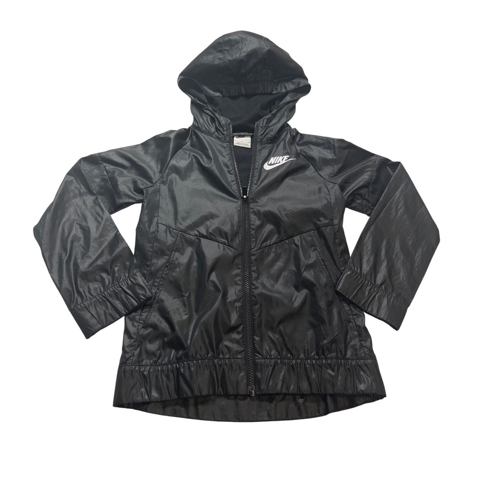 Nike Kids Black Hooded Windbreaker Jacket Full Zip Mesh Lined Size S Small